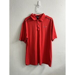 Nike Tiger Woods Polo Shirt Mens Large Red Golf Snap On Dri Fit
